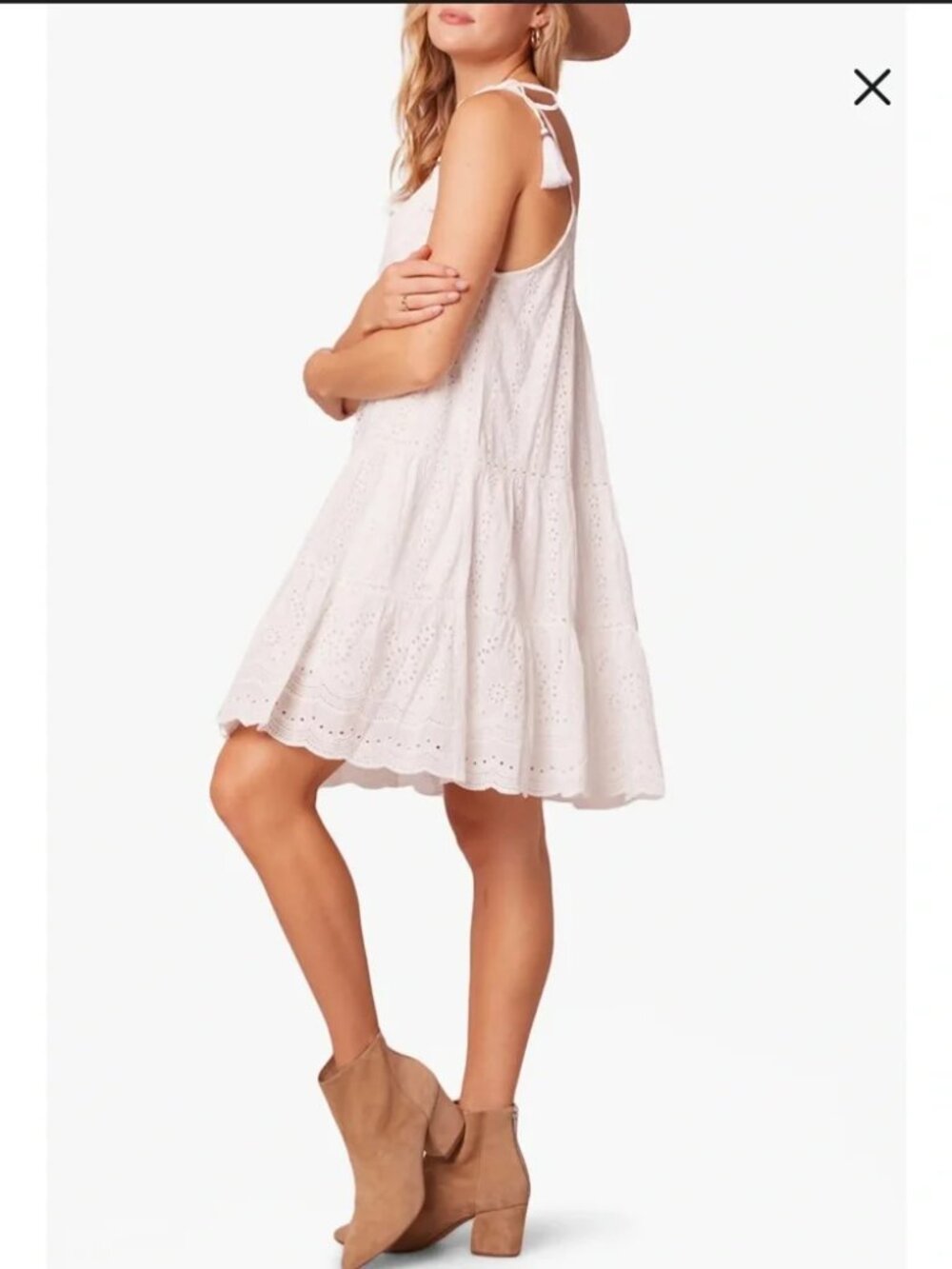 B.O.G. COLLECTIVE Pearl Embroidered Eyelet Cotton Shift Sundress in White, Med